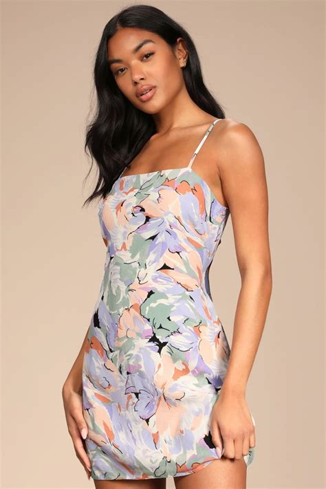 Multi Floral Print Dress Cutout Mini Dress Tie Back Dress Lulus