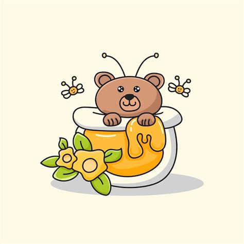 Lindo Personaje De Oso En Tarro De Miel Vector Premium