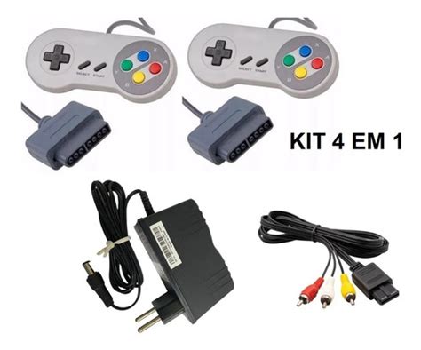 Kit 2 Controles Super Nintendo Snes 1 Fonte 1 Cabo Av Frete grátis