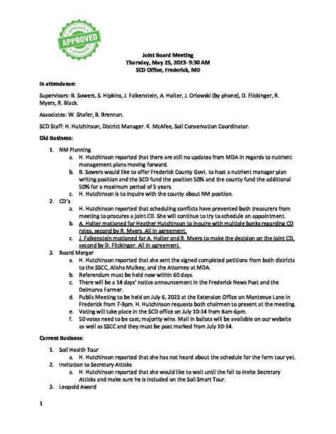 Joint May Meeting Minutes Catoctin Frederick Soil Conservation