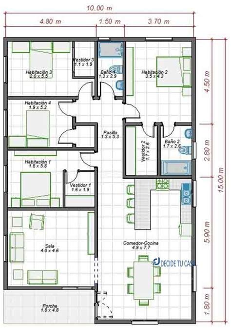 Planos Para Casa En Terreno De 10x15 Mts Planos De Casas Planos De