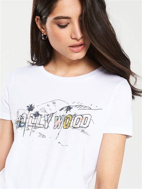 V By Very Hollywood Sign T Shirt White Uk Kids Fashion
