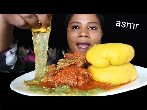 African Food Mukbang Okra Soup With Goat Meat Cow Skin Stew YouTube