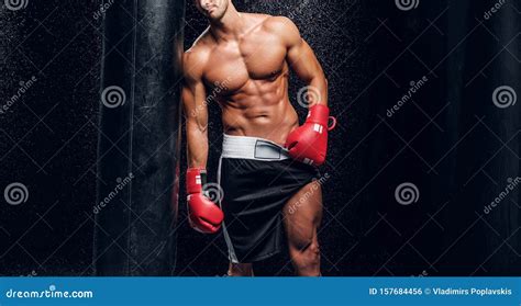 Hot Muscular Man With Naked Torso And Punching Bag Stock Photo Image Of Power Shirtless