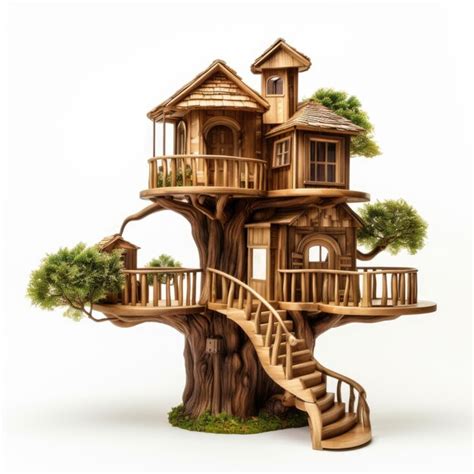 Premium AI Image | Wooden play treehouse wooden toy isolated on white ...