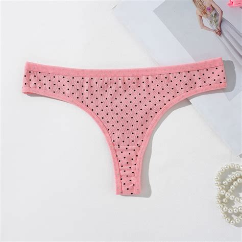 Sexy Women Thongs Cotton Lingerie Low Waist Panties Polka Dots Patten Solid G String Cotton T