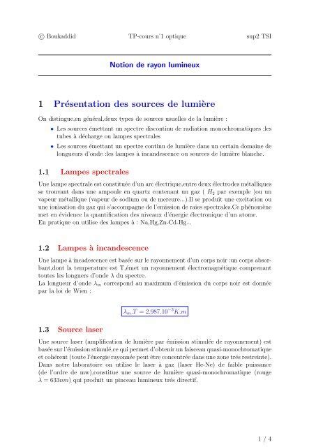 Evaluation Lumi Res Et Spectres Correction Exercice Qcm