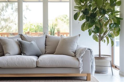 Premium Ai Image Bright And Airy Living Room With Green Houseplants