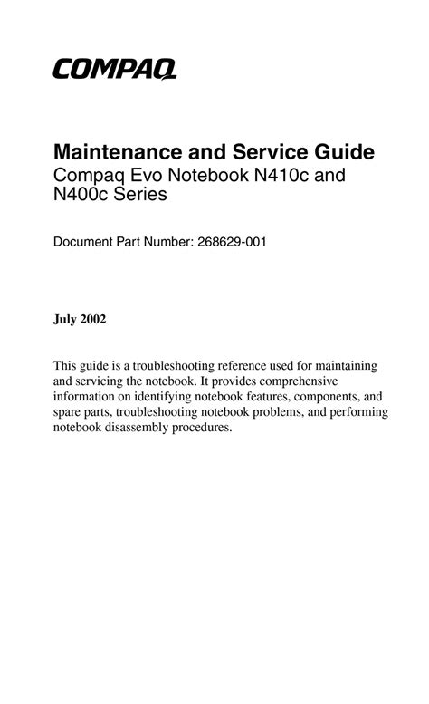 Compaq Evo N C Notebook Pc Maintenance And Service Manual Pdf