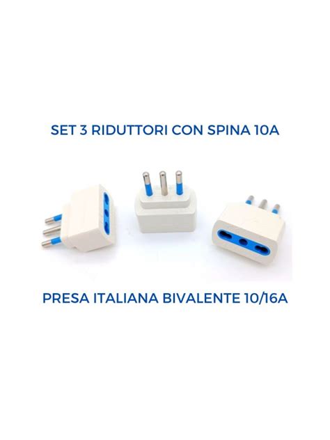 Set 3 Adattatori Riduttore Spina 10A E Presa Bivalente 10 16A