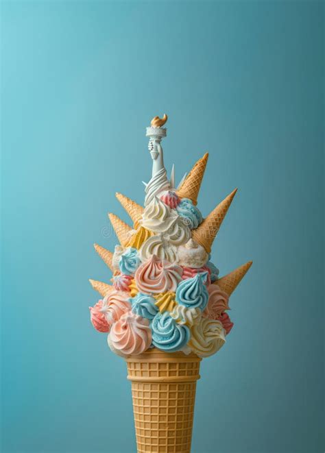 Ice Cream Cone With Statue Of Liberty Emerging Stock Illustration