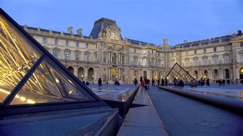 Glass Pyramid of Louvre Art Museum in Night Paris, France Sightseeing ...