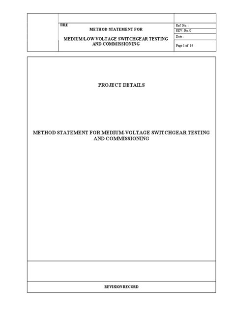 Method Statement For Medium Voltage Switchgear Testing And