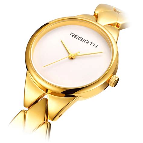 New Rebirth Relogio Feminino Clock Women Quartz Watch Gold Stainless