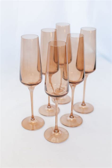 Estelle Colored Champagne Flute Set Of 6 {amber Smoke} Estelle Colored Glass Wedding