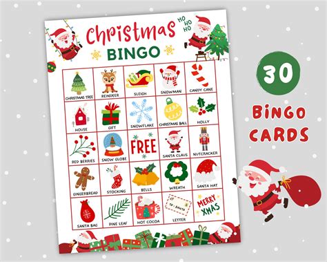 Printable Christmas Bingo Cards, Christmas Bingo Games, Winter Bingo