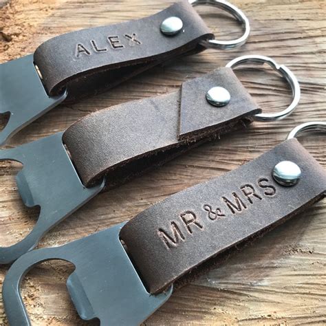 Personalized Leather Bottle Opener Custom Keychain Dark | Etsy