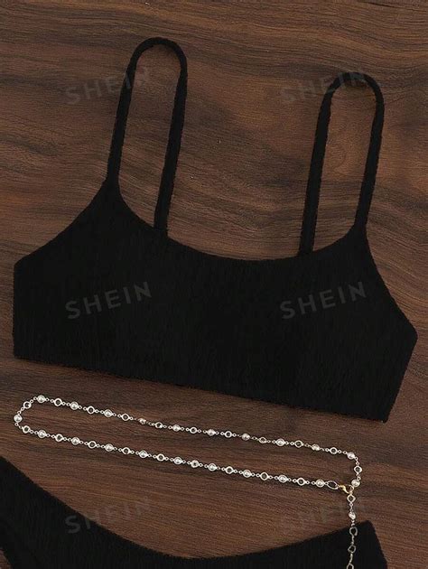 Shein Swim Basics Plain Chain Belted Bikini Swimsuit Shein Eur