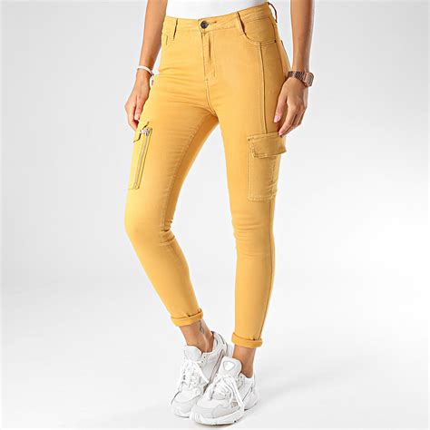 Girls Only Pantalon Cargo Slim Femme Dz387 Jaune Moutarde