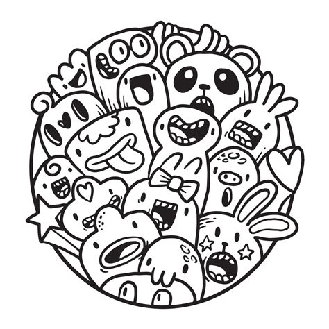 Cute Monster Doodle In Circle 12855716 Vector Art At Vecteezy