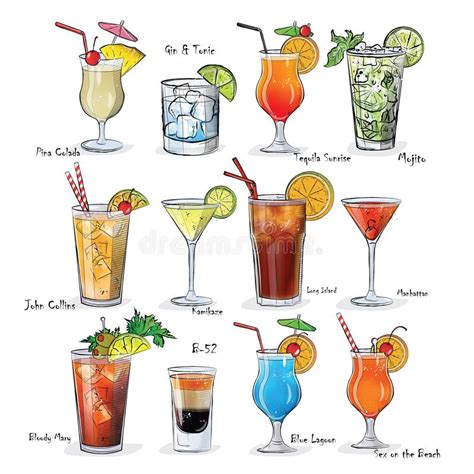 Set Of Watercolor Cocktails Stock Vector Illustration Of Cocktail