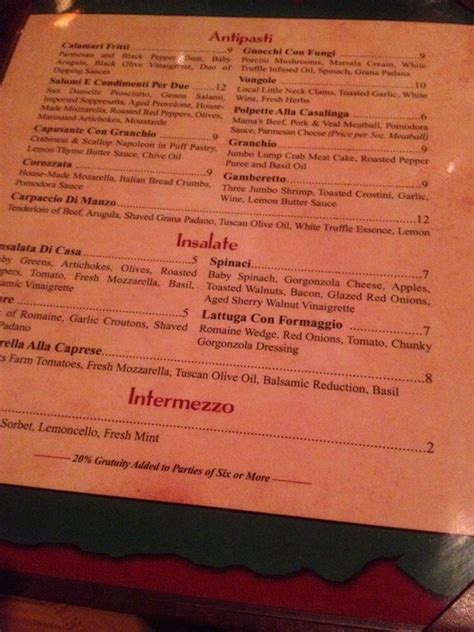 Menu at CIBO restaurant, Fort Myers