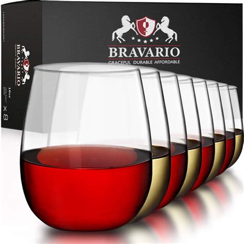 Bravario Unbreakable Stemless Plastic Wine Glasses Reusable