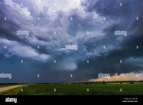 Storm Clouds Over Field Tornadic Supercell Extreme Weather Dangerous