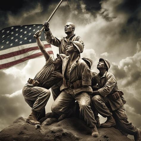 Premium AI Image | a statue of soldiers with the american flag on it