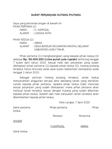 Surat Perjanjian Hutang Piutang Doc Dalchaebi