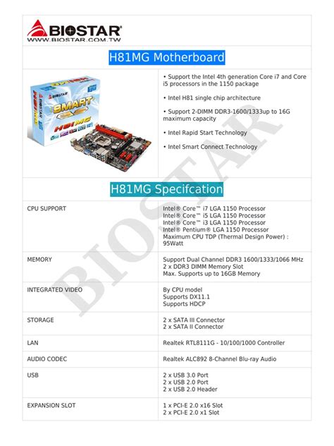 Biostar h81mg Spec | PDF | Bios | Usb