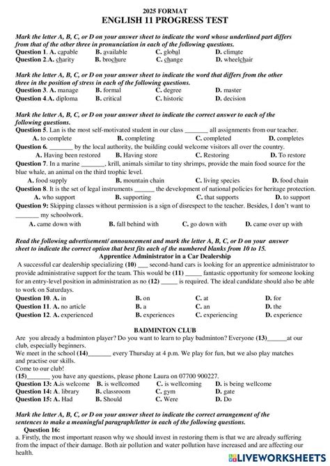 7700455 | 2025 format Progress test English 11 end term