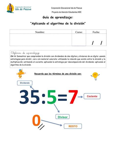 Guía de aprendizaje Aplicando el algoritmo de la división profe social