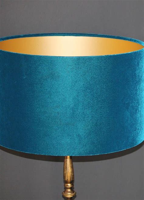 Teal Velvet Drum Lampshade With Gold Or Coloured Cotton Etsy UK