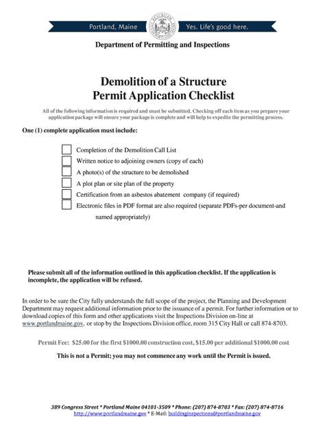 Fillable Online Ci Portland Me Demolition Of A Structure Permit