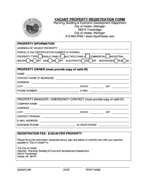 Fillable Online Vacant Property Registration Form City Of Inkster Fax