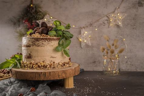 Delicious Naked Coffee And Hazelnuts Cake Stock Photo Image Of Decoration Cacao 165343236