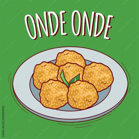 Onde Onde Illustration Indonesian Food With Cartoon Style Stock Vector
