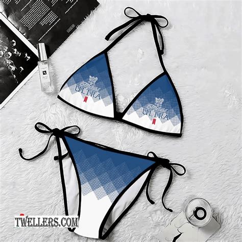 Michelob Ultra White And Blue Halftone Triangle Bikini