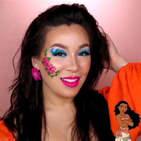 Moana Makeup Tutorial with Face Paint: Ocean Waves & Hibiscus Flowers