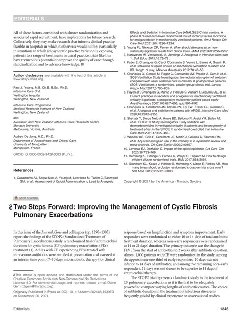 Pdf Two Steps Forward Improving The Management Of Cystic Fibrosis Pulmonary Exacerbations