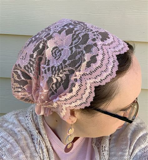 Full And Medium Coverage Pink Floral Lace Snood Headcovering Prayer