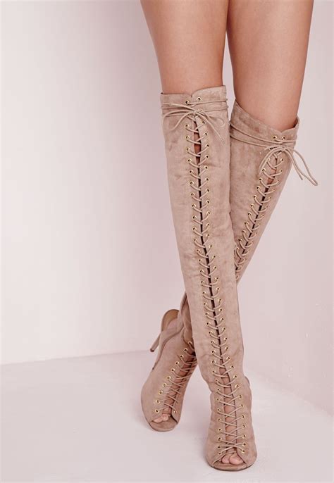 Missguided Over The Knee Lace Up Gladiator Nude Womens Thigh High Boots Lace Up Gladiator