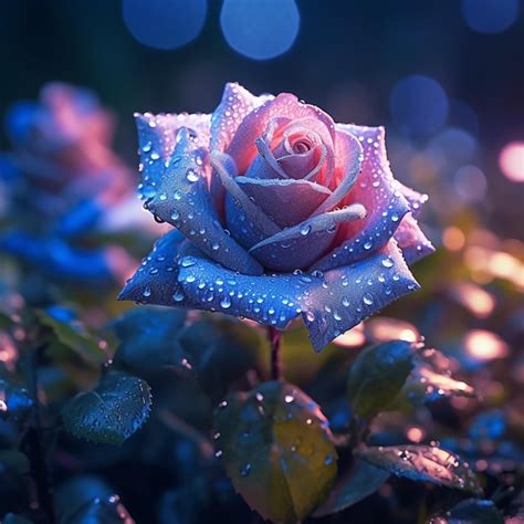 Premium Ai Image A Blue Rose With Water Droplets On It