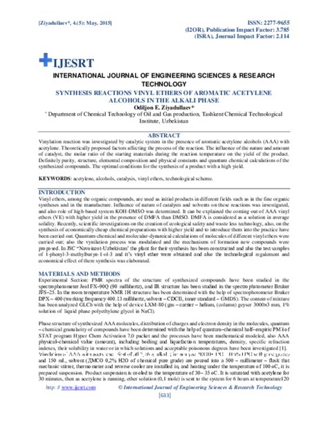 (PDF) SYNTHESIS REACTIONS VINYL ETHERS OF AROMATIC ACETYLENE ALCOHOLS ...