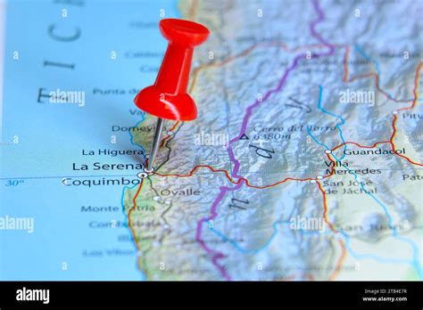 La Serena Chile Pin On Map Stock Photo Alamy