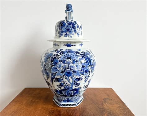 Antique Rare Royal Delft Lidded Vase Porceleyne Fles Ginger