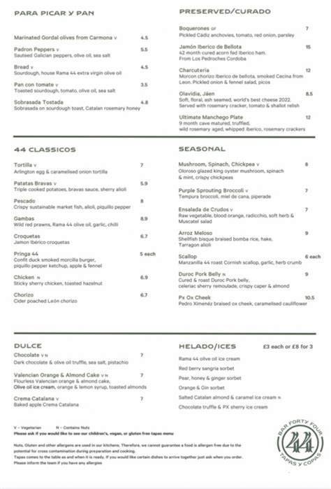 Bar 44 Bristol full menu online