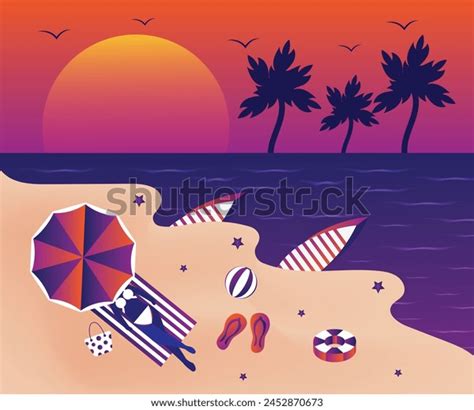 Women Sunbathing On Beach Bikini Girl Stock Vector Royalty Free Shutterstock