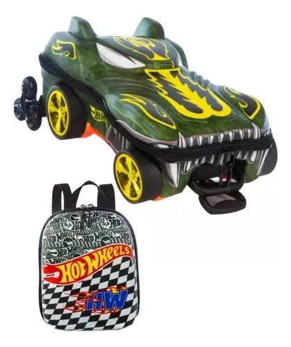 Mochila Hot Wheels Howlin Heat Escolar d Rodas E Lancheira Frete grátis